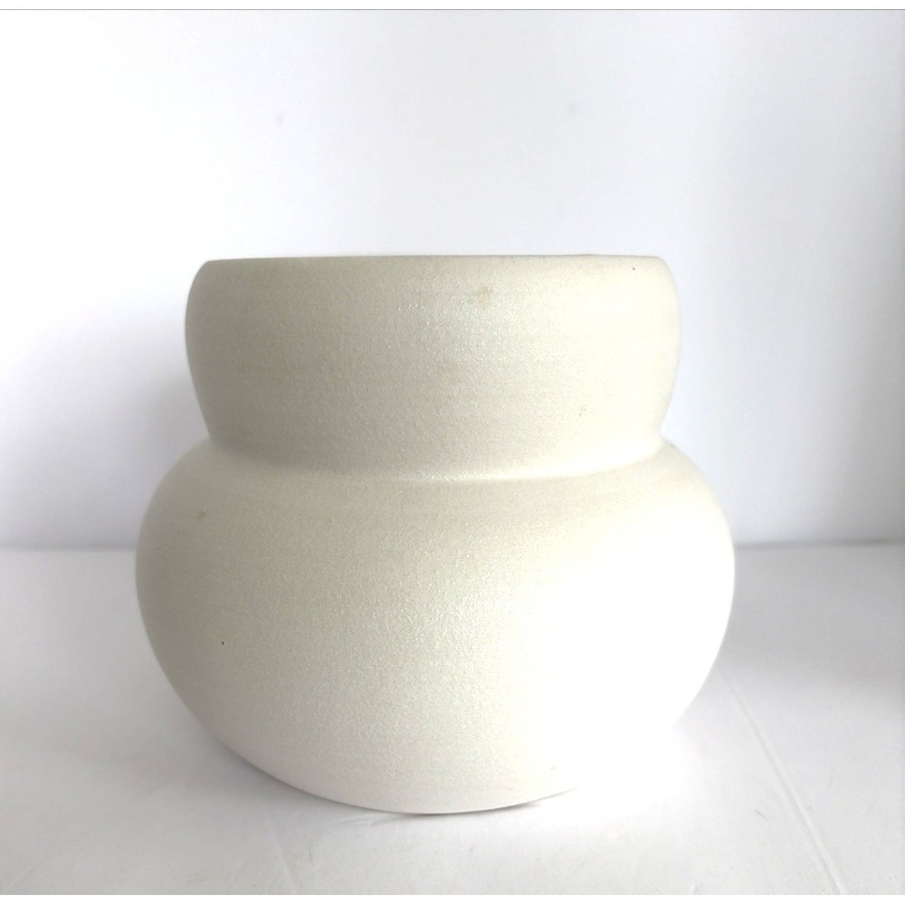 White Matte Ceramic Vase Round Bulbous Minimalist Modern Sleek Beachy Decor